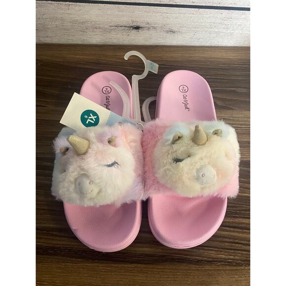 NWT - Cat & Jack Girls' Lea Unicorn Slides - XL - Picture 1 of 4